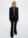 Mango America Wool Blend Cropped Blazer, Black, Black