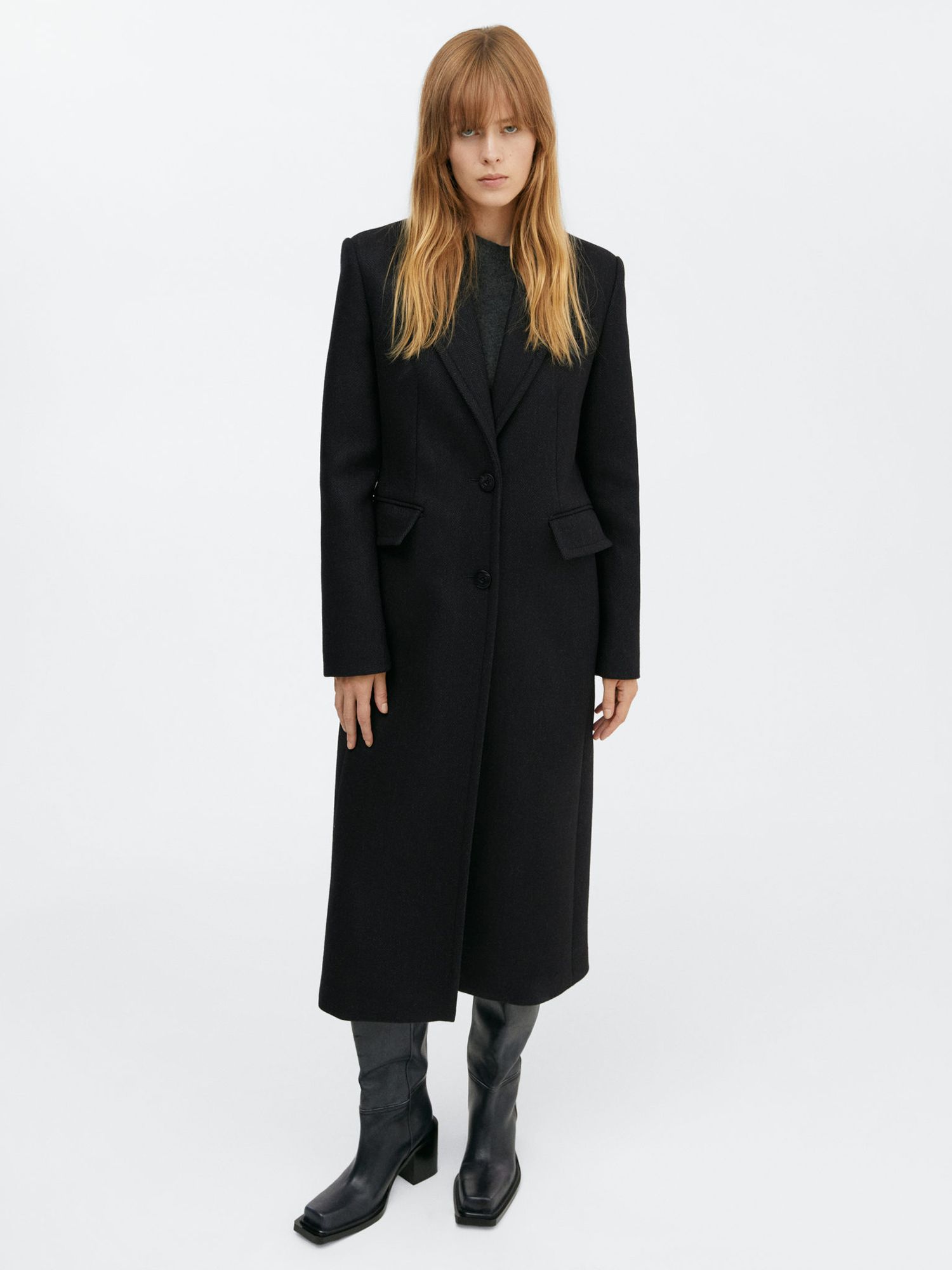 Mango Wool Blend Tailored Coat, Black at John Lewis & Partners