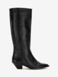 Mint Velvet Leather Cowboy Knee Boots, Black