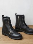 Mint Velvet Leather Biker Boots, Black