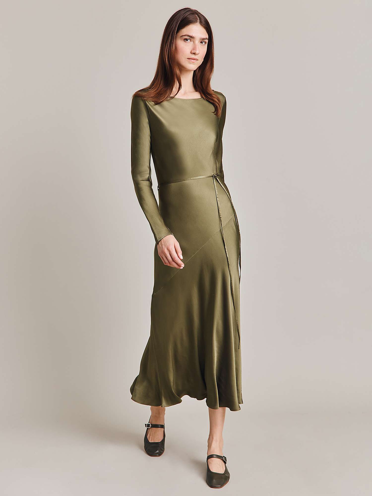 Buy Ghost Victoria Satin Bias Cut Midaxi Dress, Sage Online at johnlewis.com