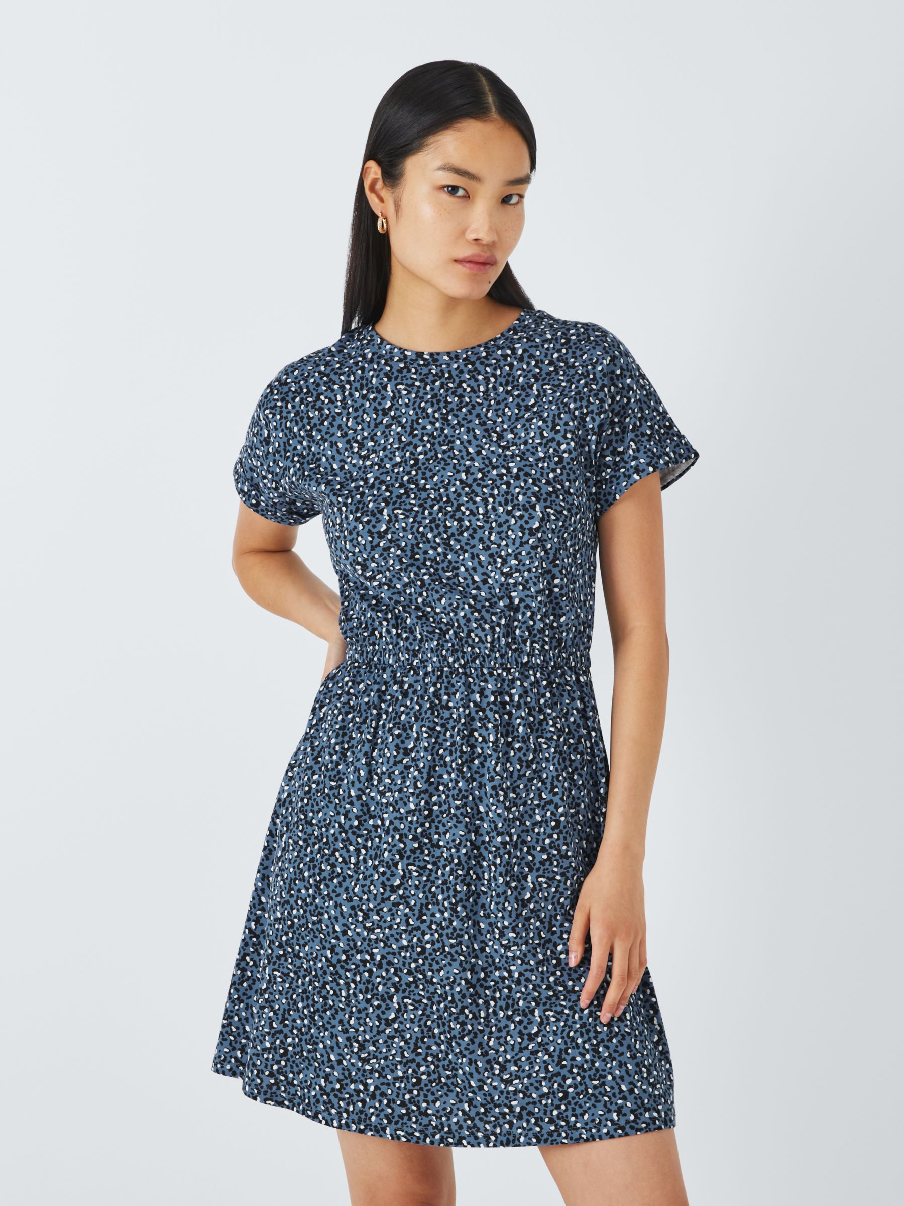 John Lewis ANYDAY Leopard Print Jersey Mini Dress, Blue/Multi, S
