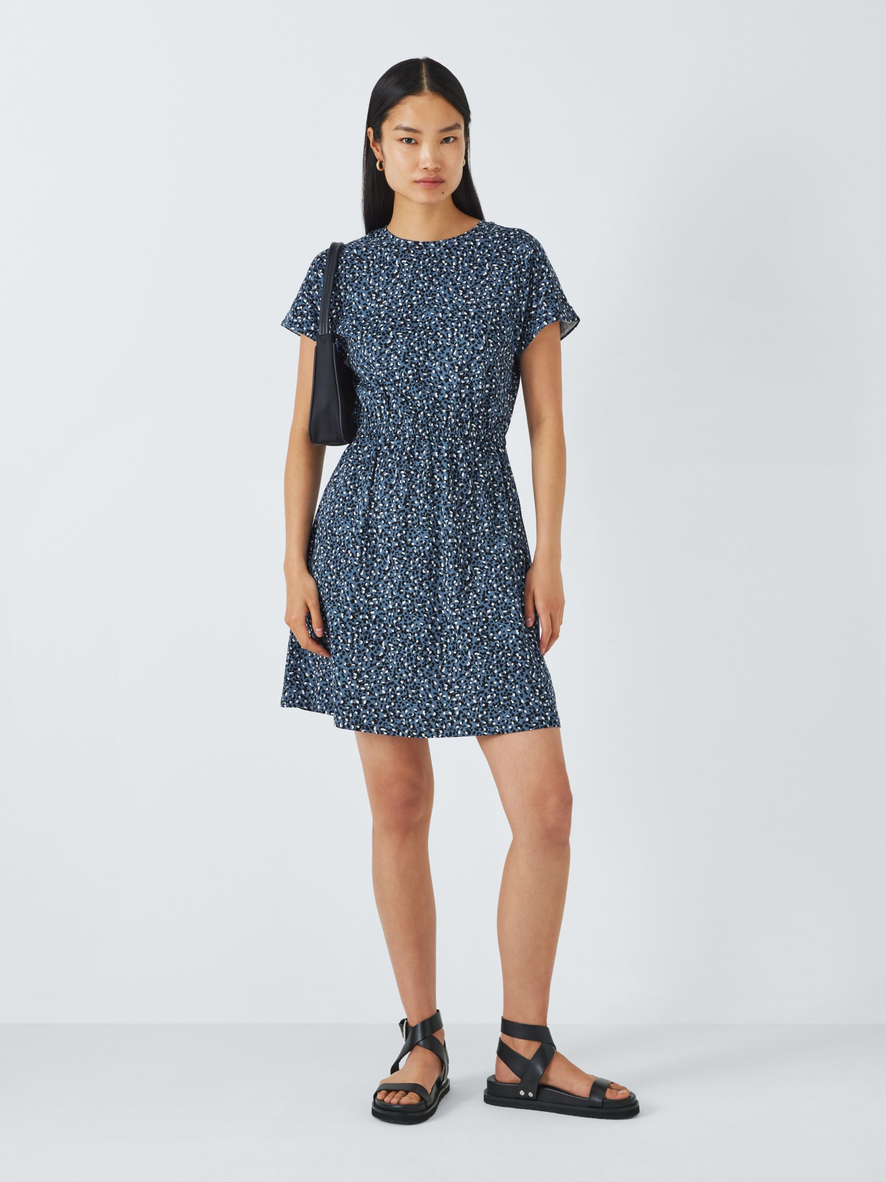 John Lewis ANYDAY Leopard Print Jersey Mini Dress, Blue/Multi, S