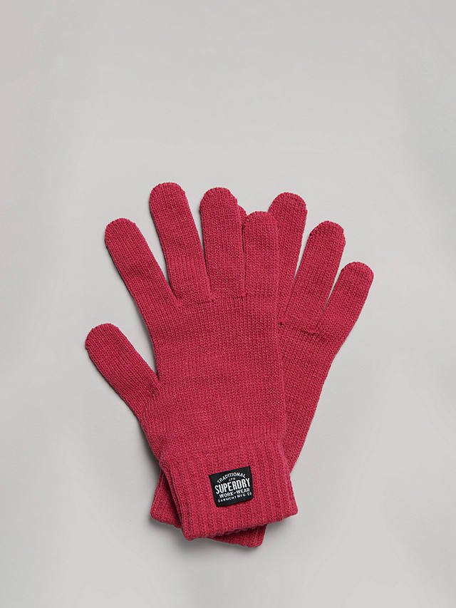 Superdry Classic Knitted Gloves, Pink Peacock