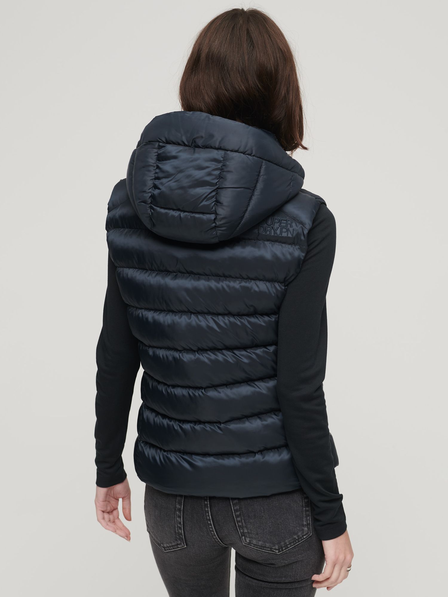 Superdry Hooded Fuji Padded Gilet, Eclipse Navy at John Lewis & Partners