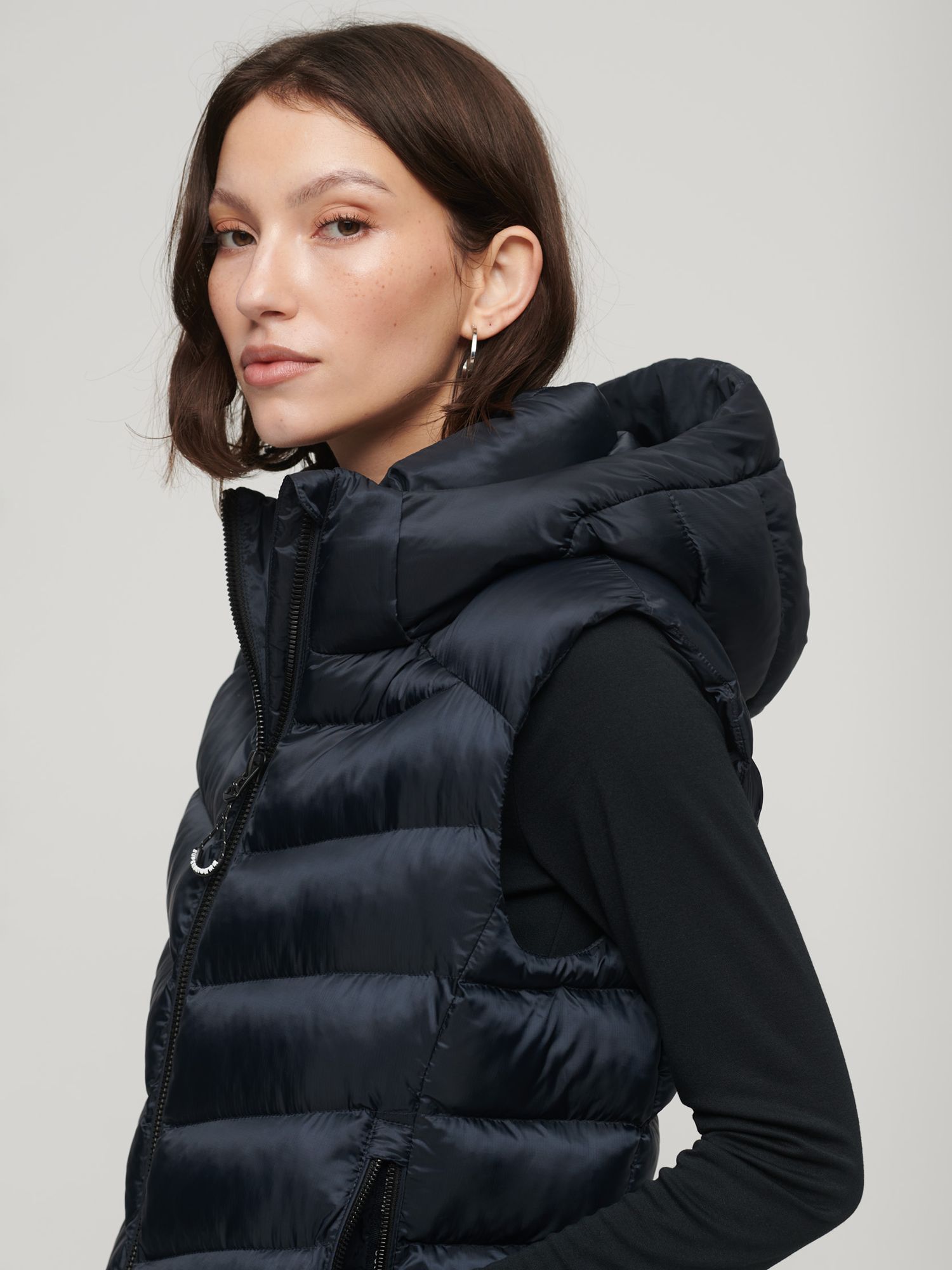 Superdry Hooded Fuji Padded Gilet, Eclipse Navy at John Lewis & Partners