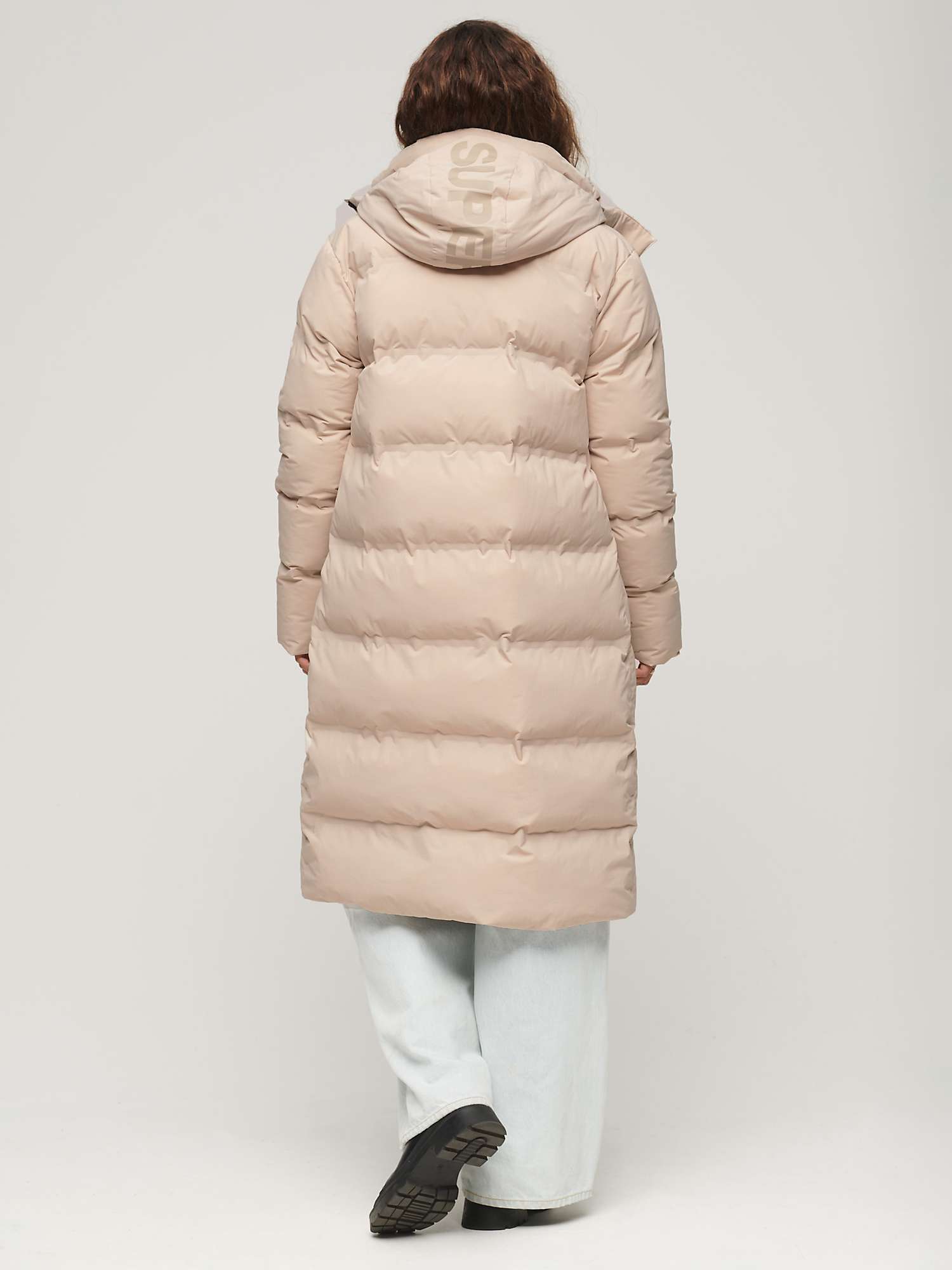 Superdry Hooded Longline Puffer Coat, Chateau Gray at John Lewis & Partners