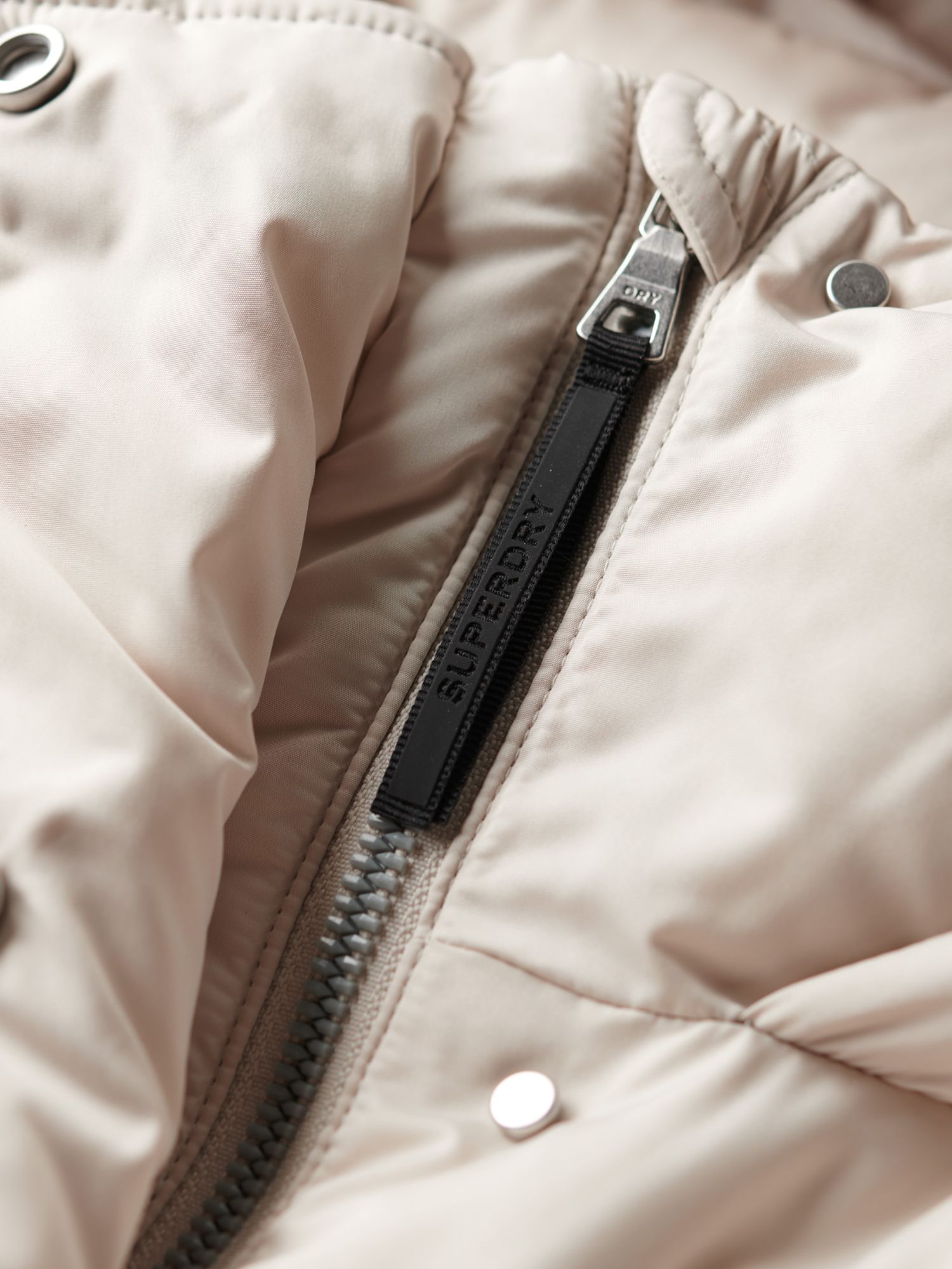 Superdry Hooded Maxi Puffer Coat, Rainy Day Grey at John Lewis & Partners