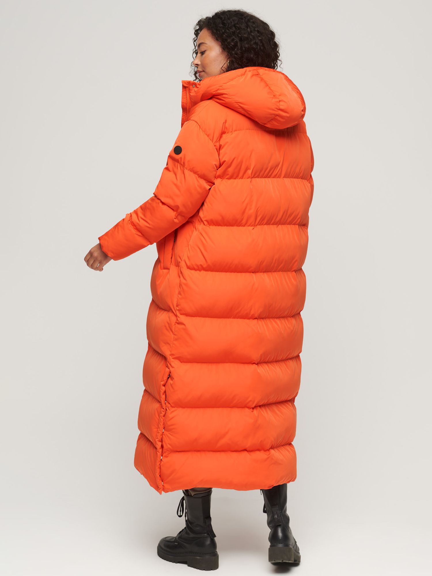 Superdry Maxi Hooded Puffer Coat, Bold Orange at John Lewis & Partners