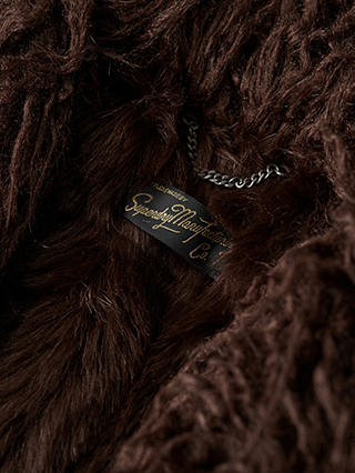Superdry Faux Fur Lined Longline Afghan Coat, Dark Brown Cord