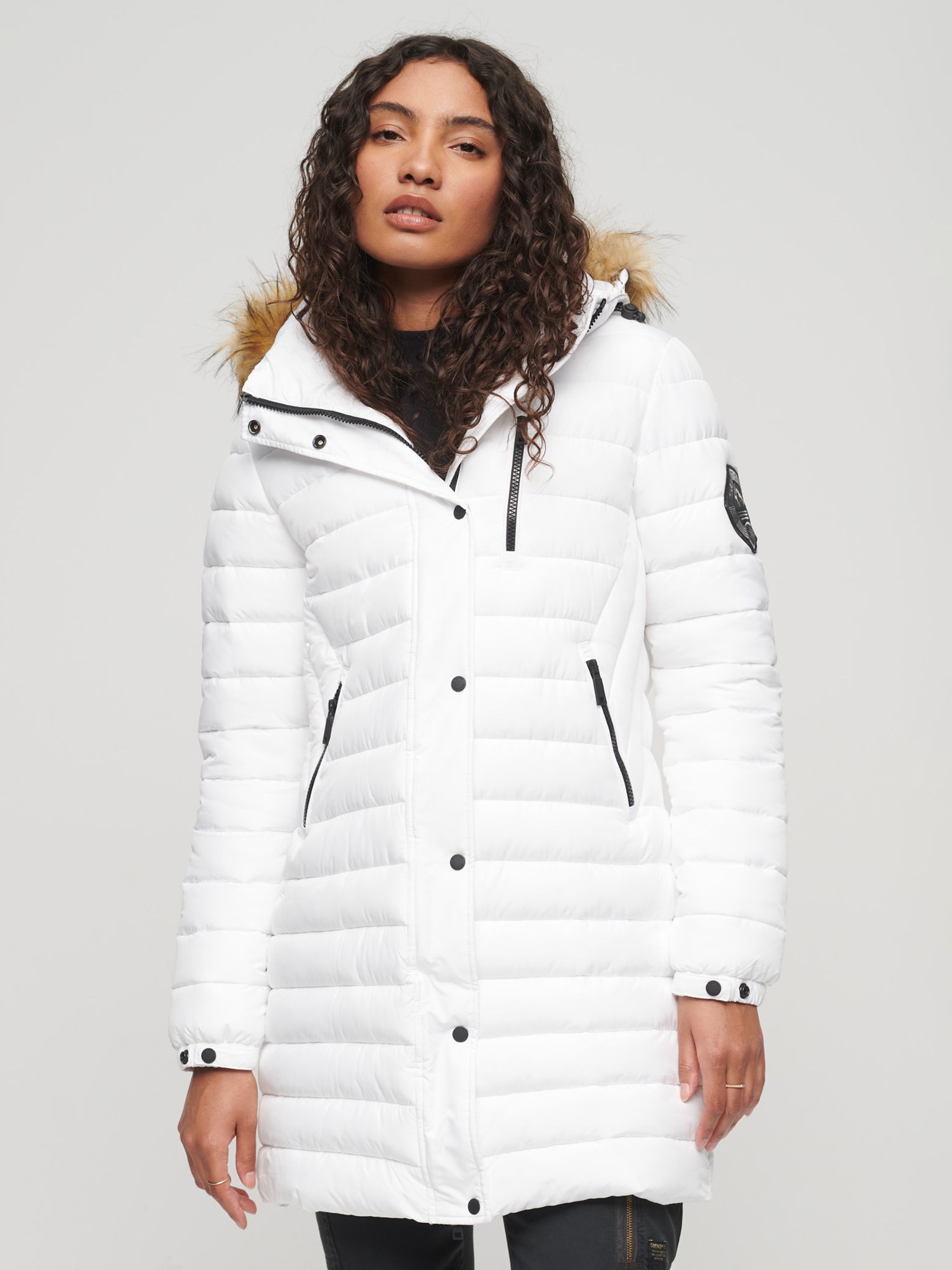Quilted Puffer Jacket Coat - Kimono Wrap Style - Pale Beige White