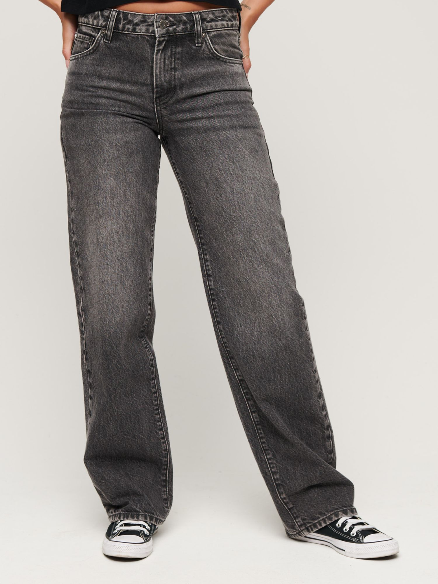 Superdry Organic Cotton Vintage Wide Leg Jeans, Wolcott Black Stone at ...
