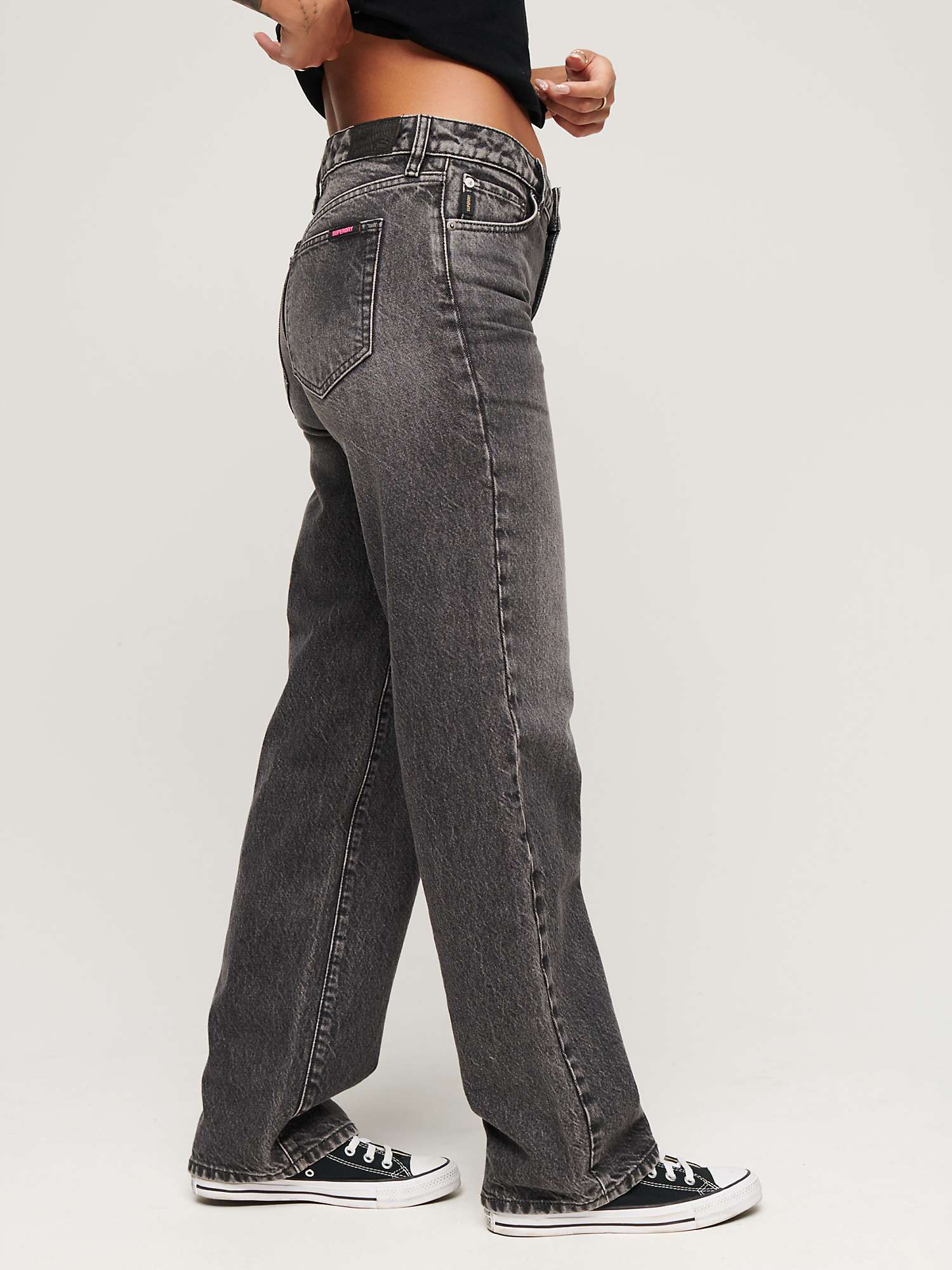 Superdry Organic Cotton Vintage Wide Leg Jeans, Wolcott Black Stone at John Lewis & Partners