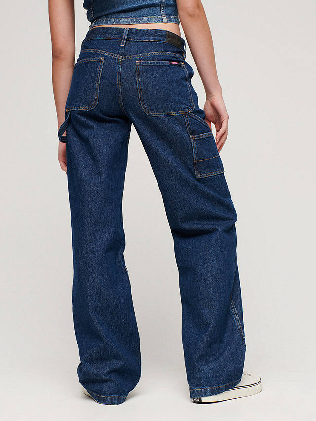 Superdry Organic Cotton Mid Rise Denim Carpenter Jeans, Rinse Blue at ...