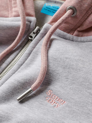 Superdry Vintage Logo Embroidered Baseball Zip Hoodie, Glacier Grey/Pink