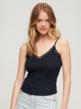 Superdry Organic Cotton Vintage Rib Lace Cami Top, Eclipse Navy