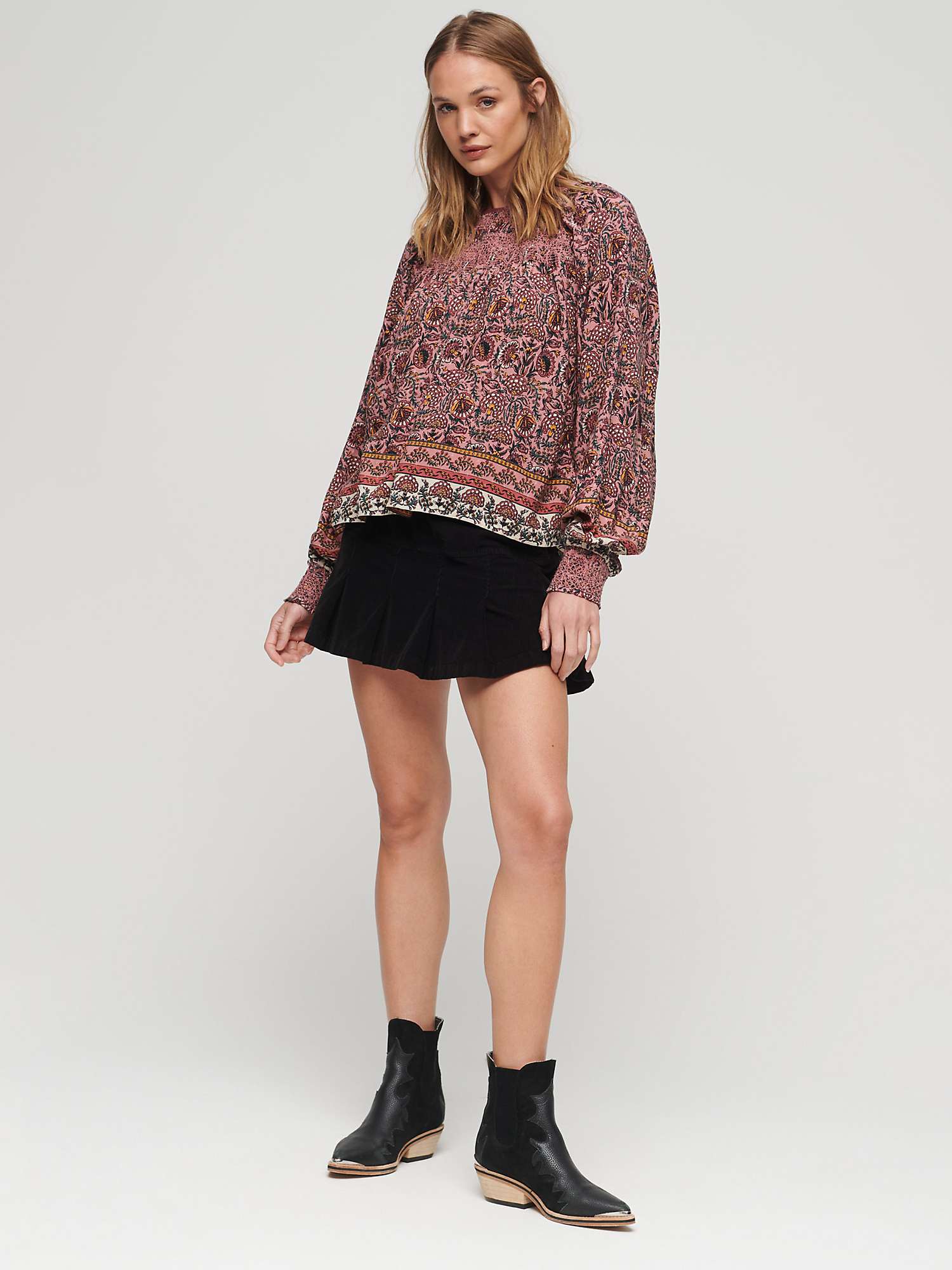Buy Superdry Printed Smocked Woven Top, French Floral Peach Online at johnlewis.com