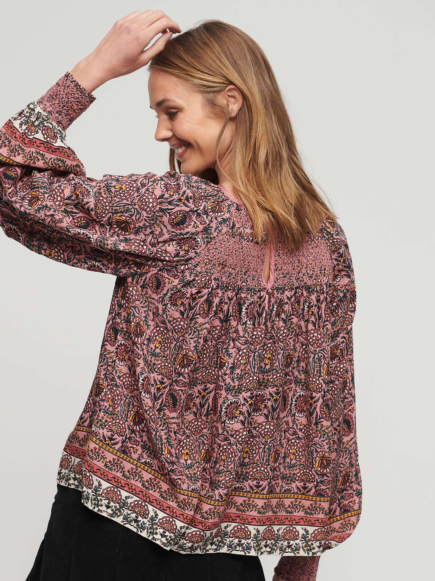 Buy Superdry Printed Smocked Woven Top, French Floral Peach Online at johnlewis.com