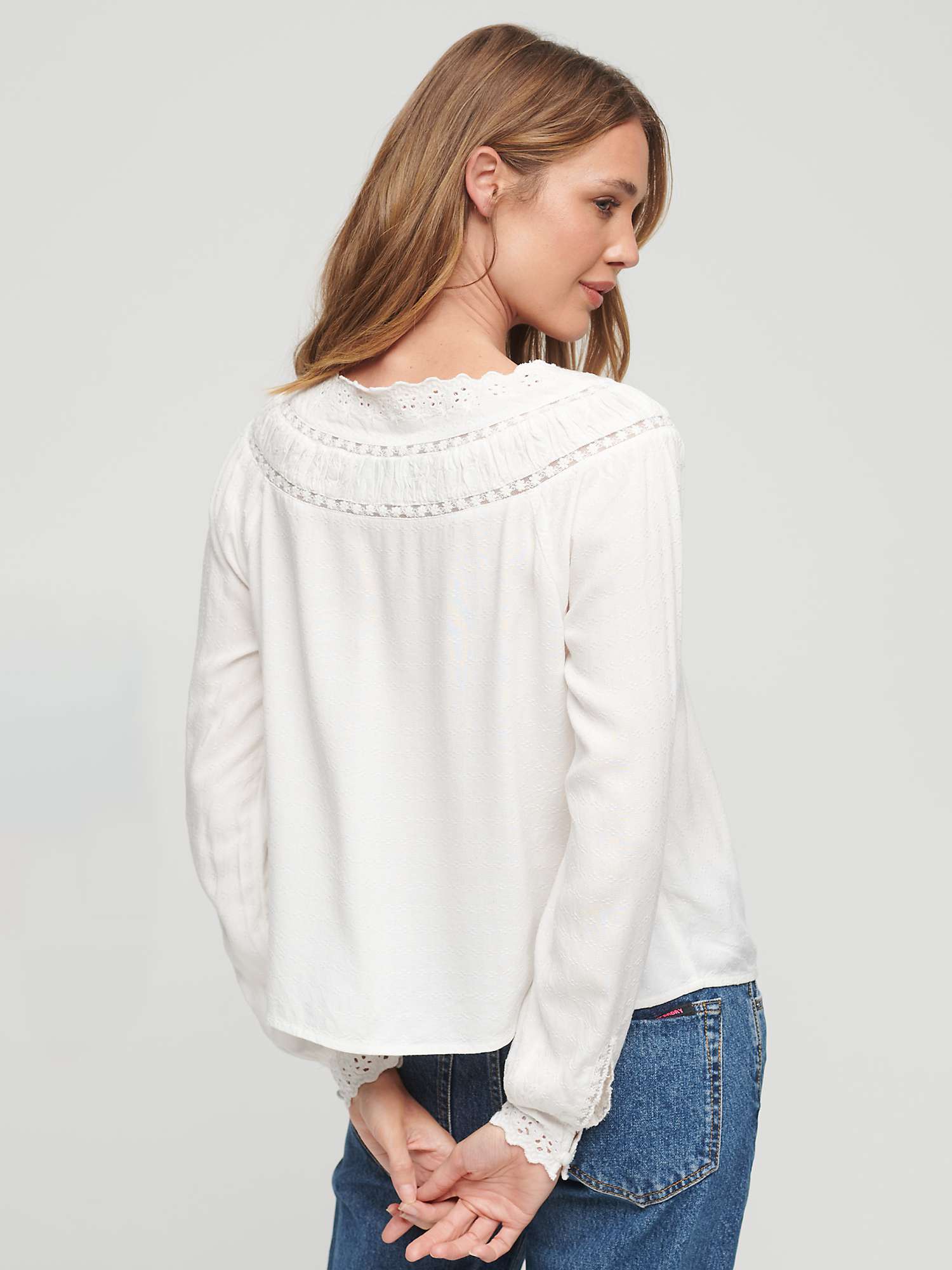 Buy Superdry Lace Trim Woven Top, Ecru Online at johnlewis.com