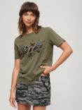 Superdry Tattoo Script Graphic T-Shirt, Moss Khaki