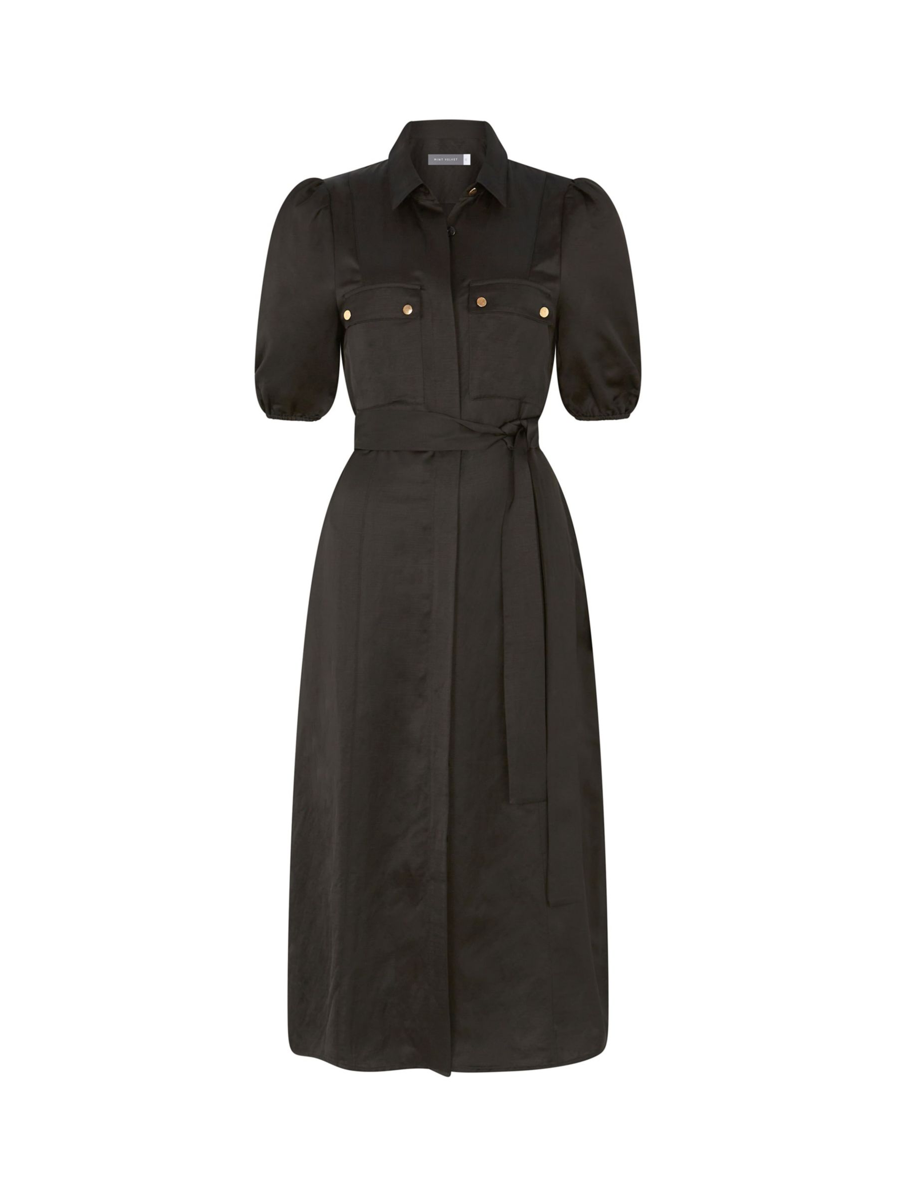 Mint Velvet Linen Blend Midi Shirt Dress, Black at John Lewis & Partners