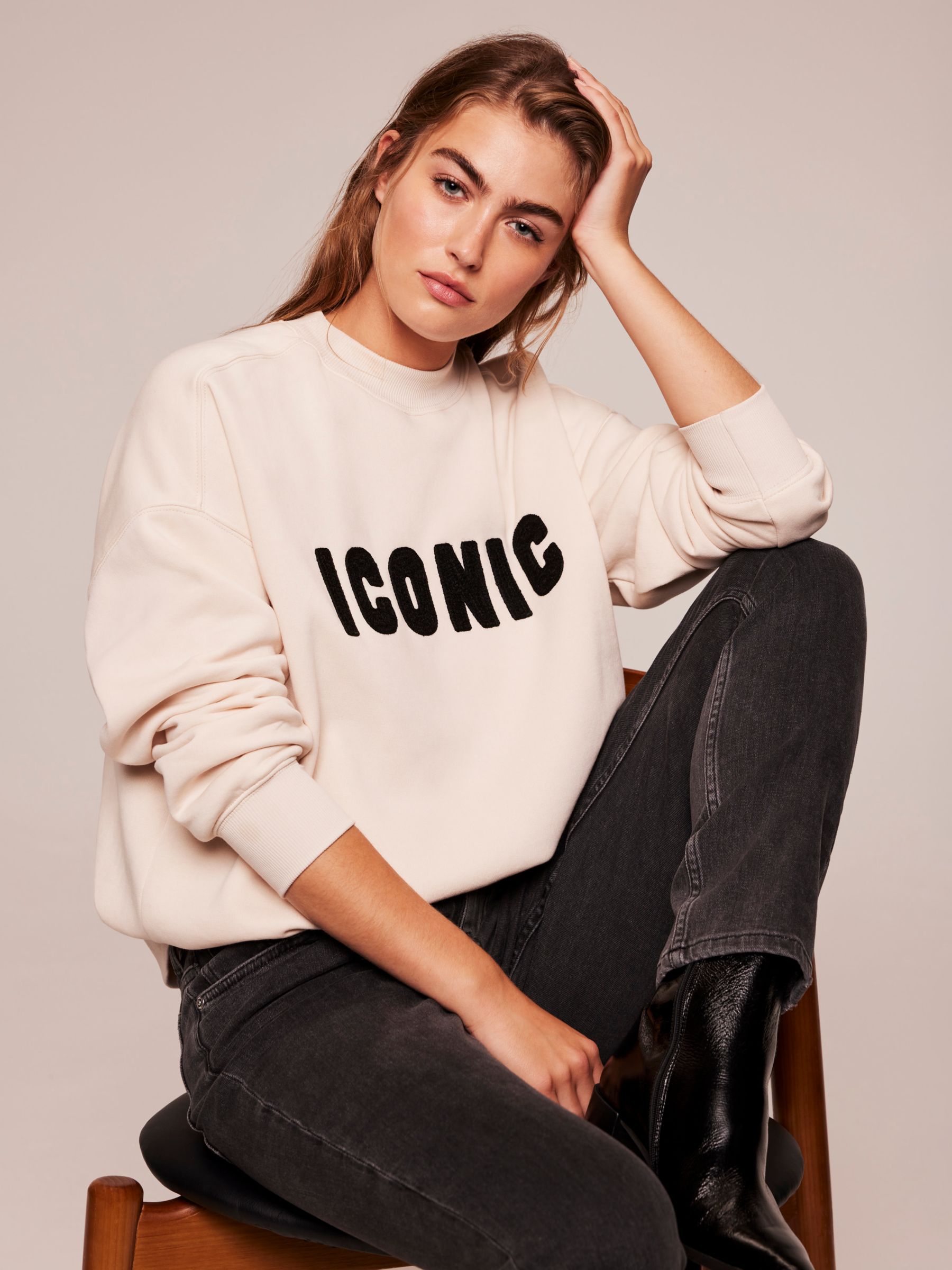 Mint Velvet Iconic Slogan Sweatshirt, Natural at John Lewis & Partners