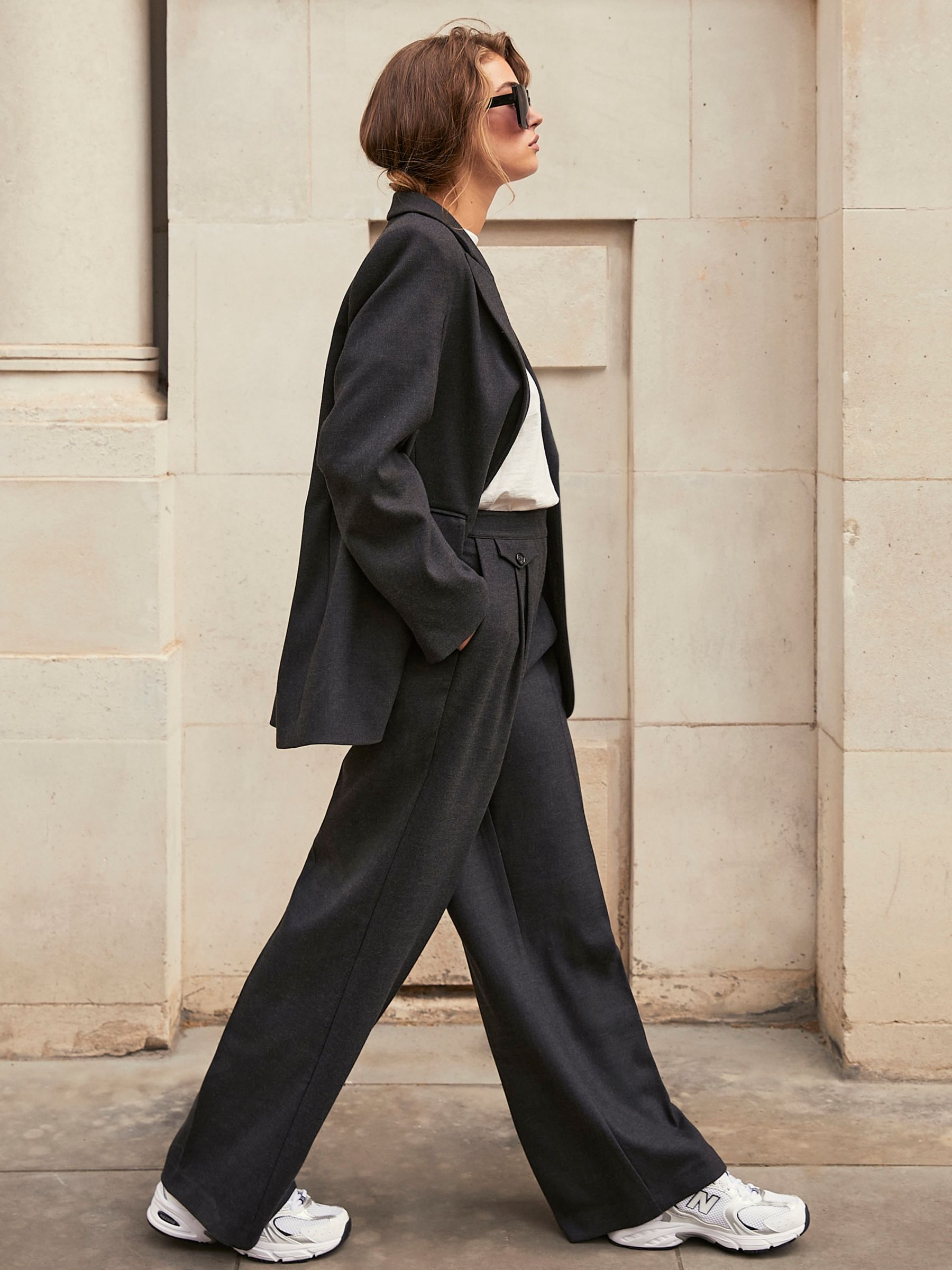 Wide trousers with stripes, Dark Grey