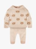 JoJo Maman Bébé Baby Wool Blend Bear Top & Stripe Leggings Set, Natural Stone