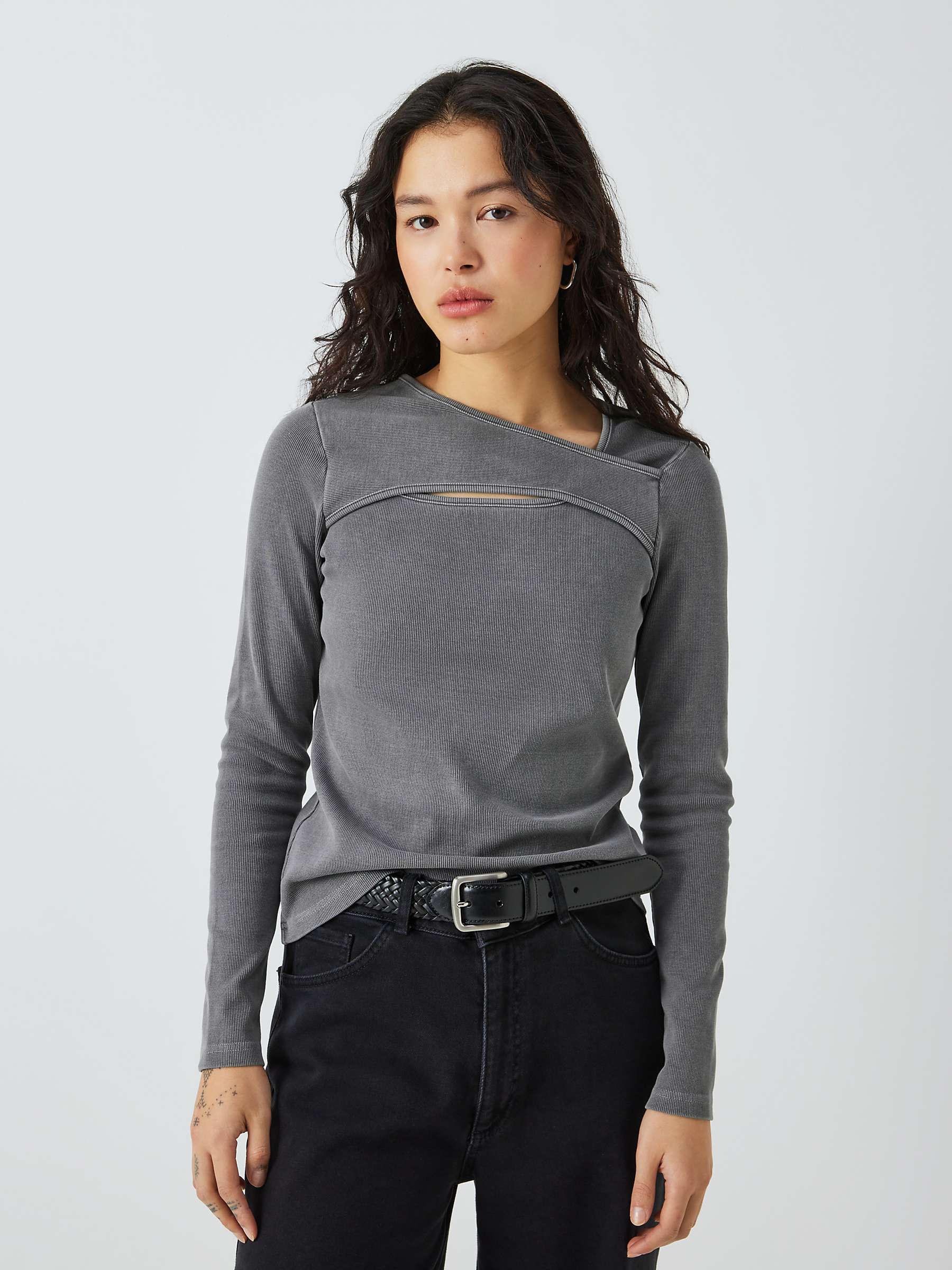 Buy AND/OR Zayla Ribbed Jersey Top, Washed Grey Online at johnlewis.com