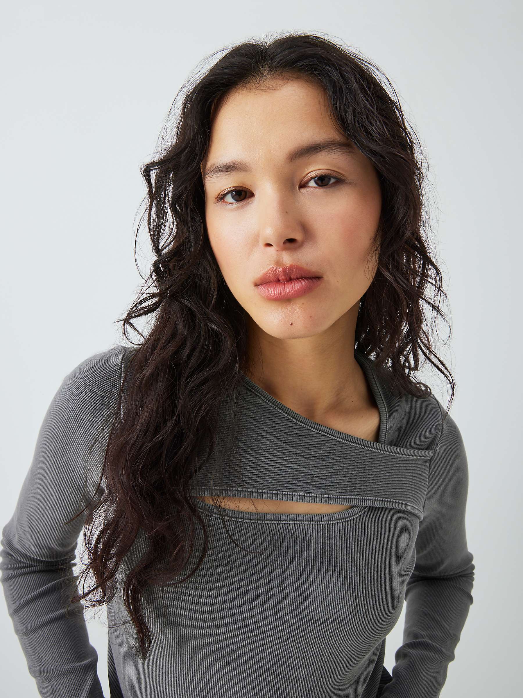 Buy AND/OR Zayla Ribbed Jersey Top, Washed Grey Online at johnlewis.com