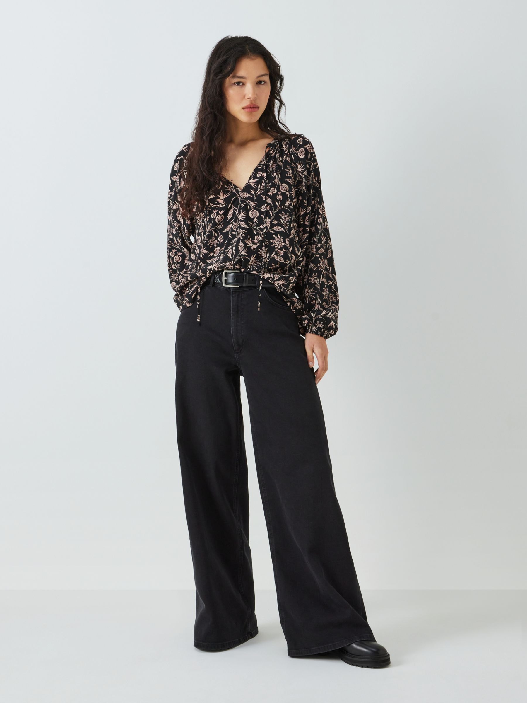 AND/OR Lucinda Floral Blouse, Black/Multi at John Lewis & Partners
