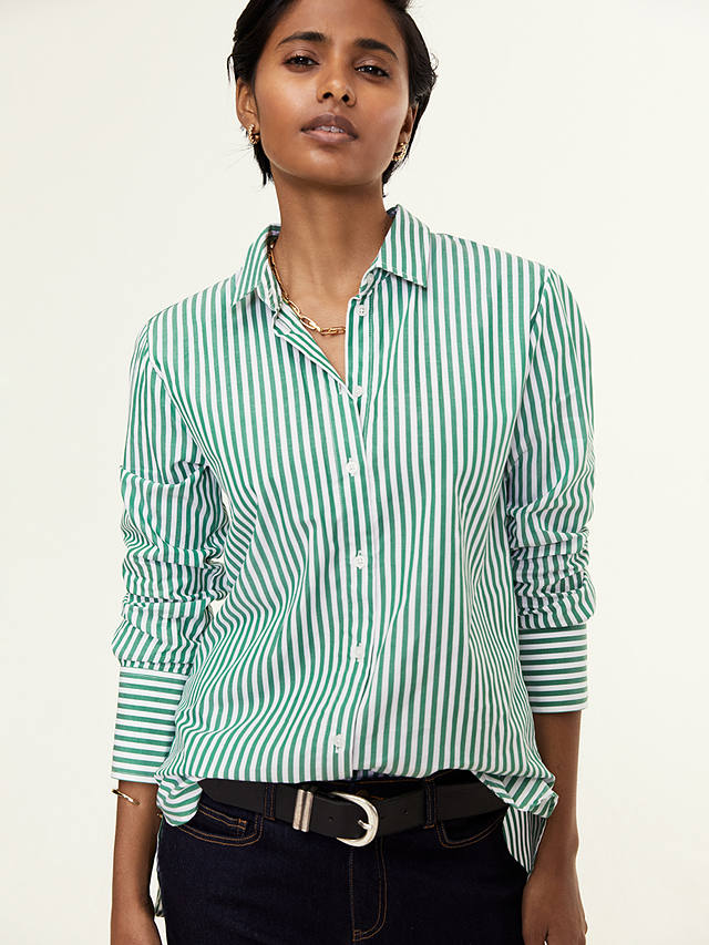 Baukjen Rishma Stripe Organic Cotton Shirt, Bright Emerald/Soft White ...