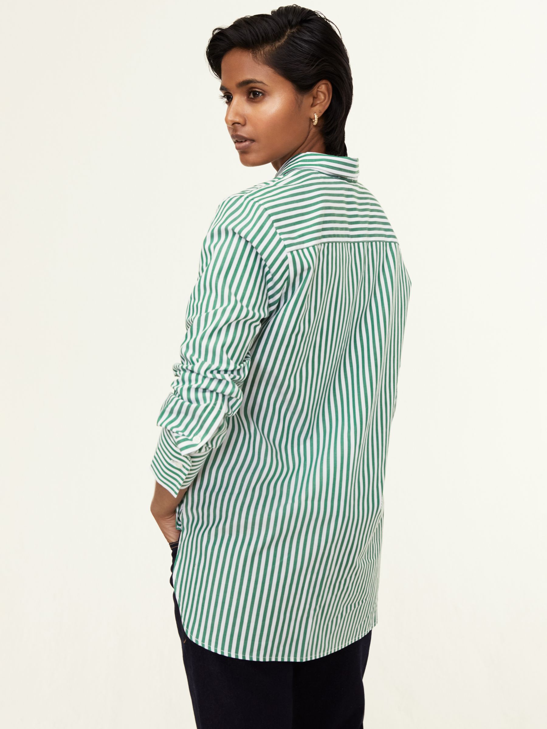 Baukjen Rishma Stripe Organic Cotton Shirt, Bright Emerald/Soft White ...