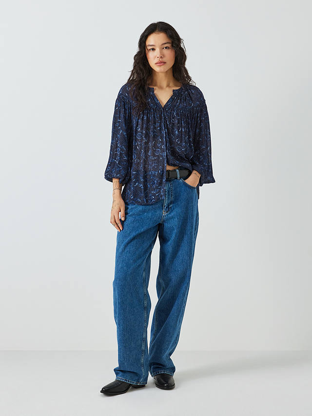 AND/OR Juliette Shibori Floral Blouse, Blue