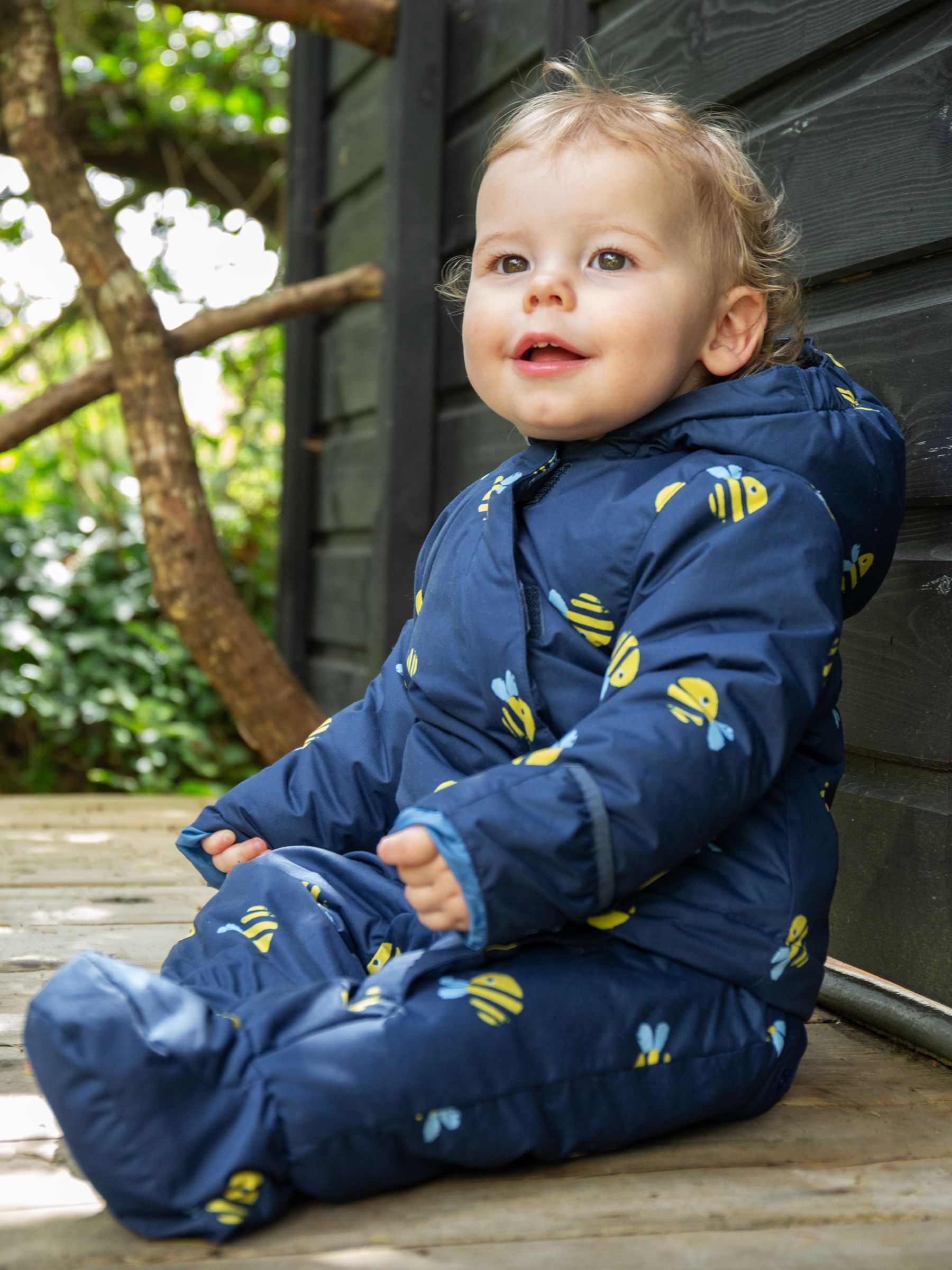 Frugi Baby 2 in 1 Bee Rambler Pram Suit to Coat, Navy/Multi at John ...