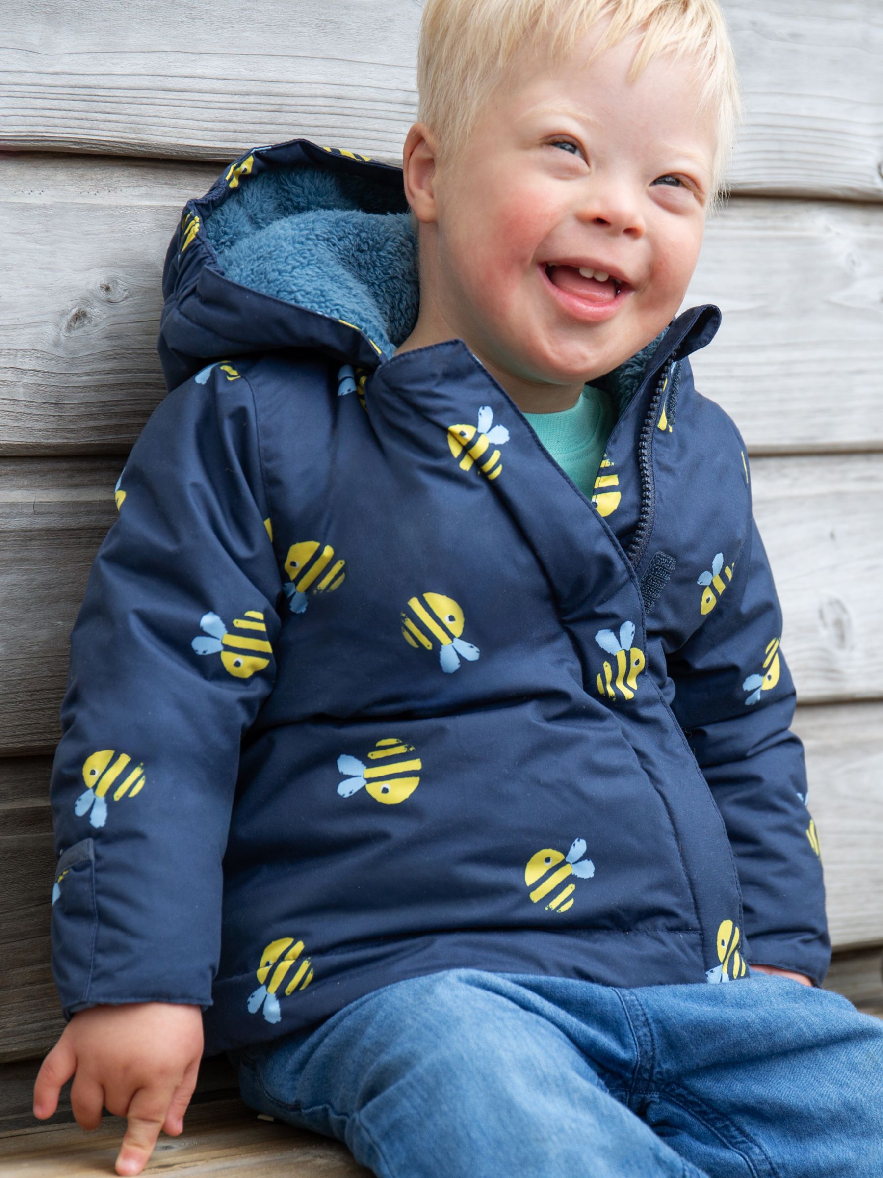 Frugi Baby 2 in 1 Bee Rambler Pram Suit to Coat, Navy/Multi, Newborn
