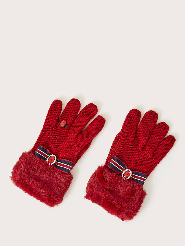 Monsoon Kids' Bow Ring Detail Gloves, Red