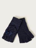 Monsoon Kids' Metallic Sparkle Bow Detail Flip Top Gloves, Navy