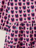 White Stuff Kids' Heart Print Jersey Dress, Pink/Multi, Pink/Multi