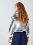 John Lewis ANYDAY Stripe Drawstring Waist Sweatshirt, White/Navy
