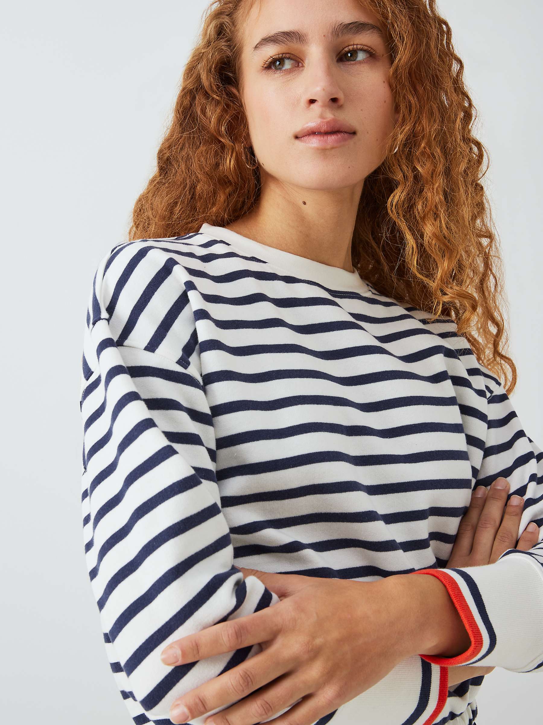 Buy John Lewis ANYDAY Stripe Drawstring Waist Sweatshirt, White/Navy Online at johnlewis.com