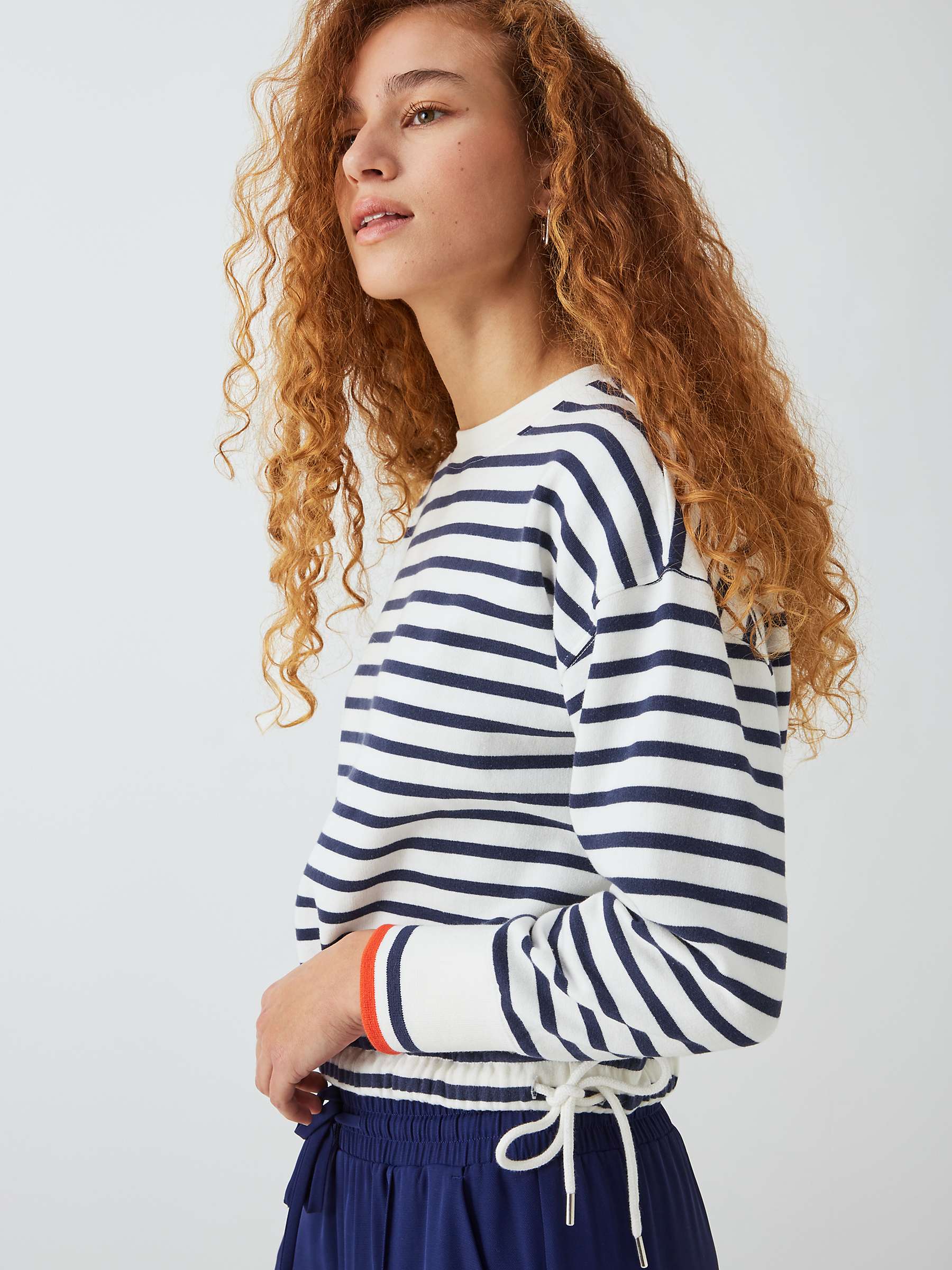 Buy John Lewis ANYDAY Stripe Drawstring Waist Sweatshirt, White/Navy Online at johnlewis.com