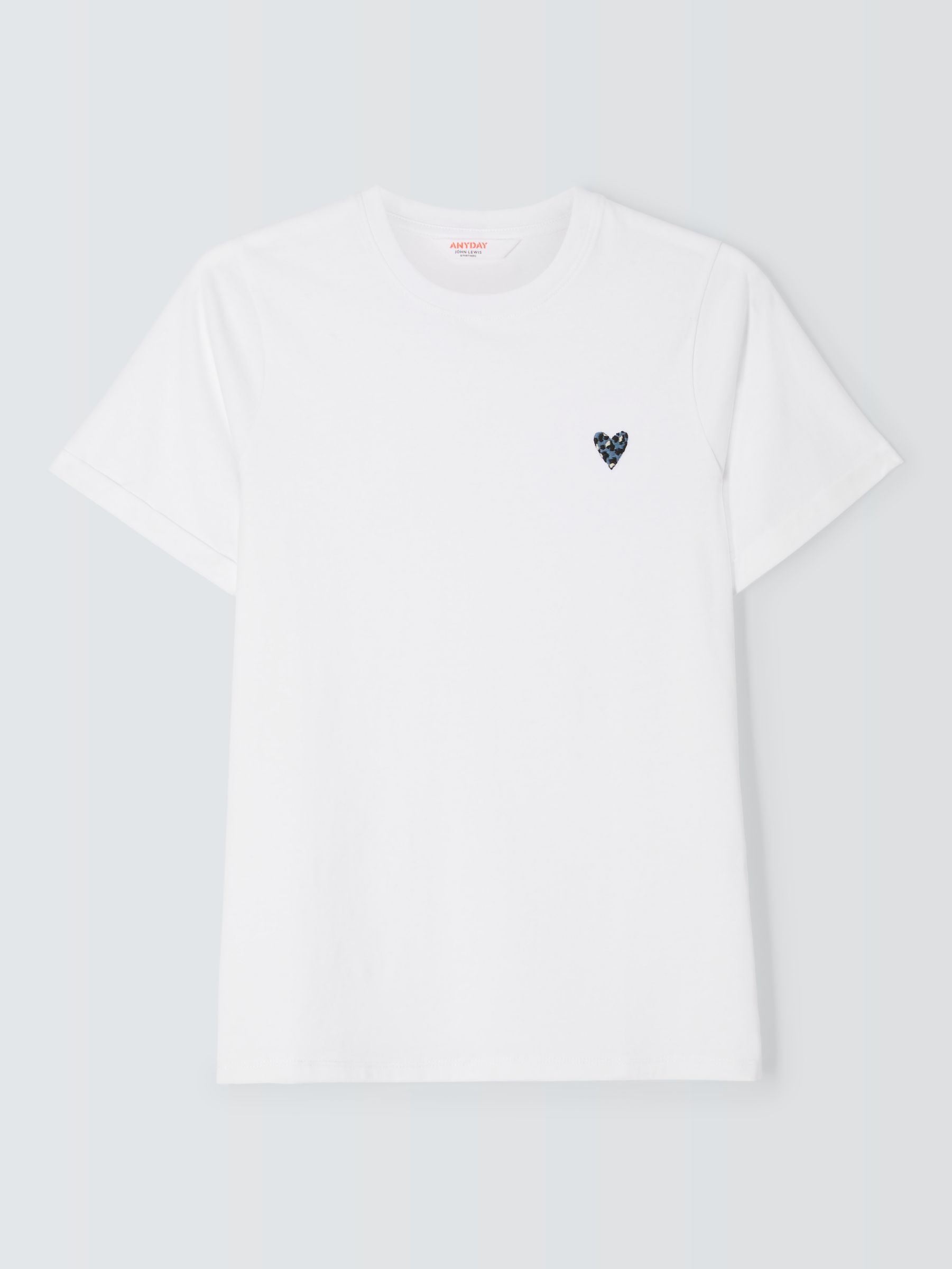 John Lewis ANYDAY Animal Print Embroidered Heart T-Shirt, White, XS