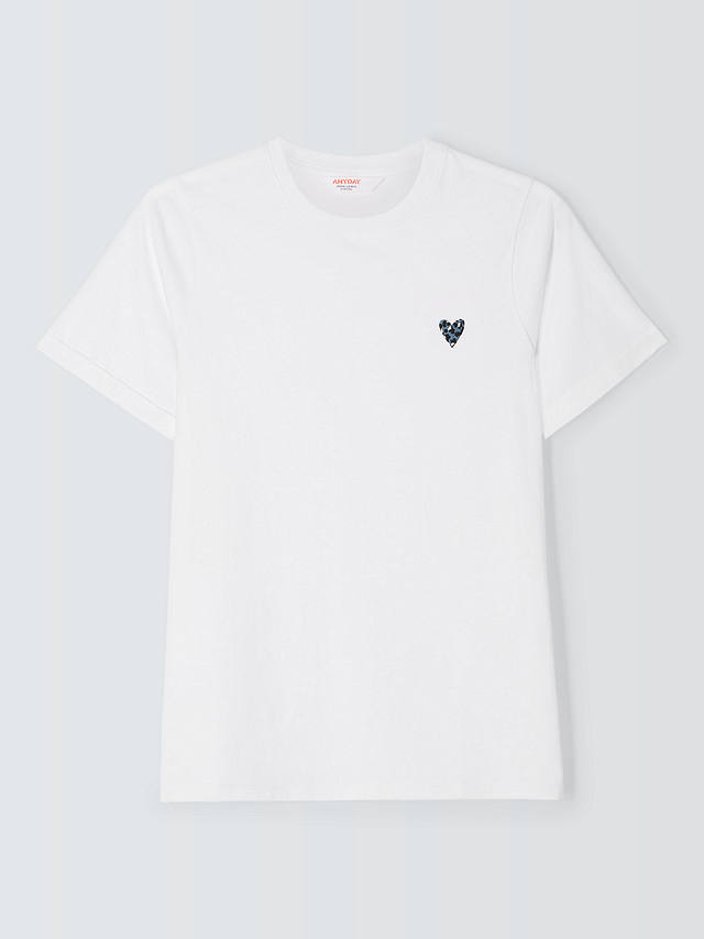John Lewis ANYDAY Animal Print Embroidered Heart T-Shirt, White