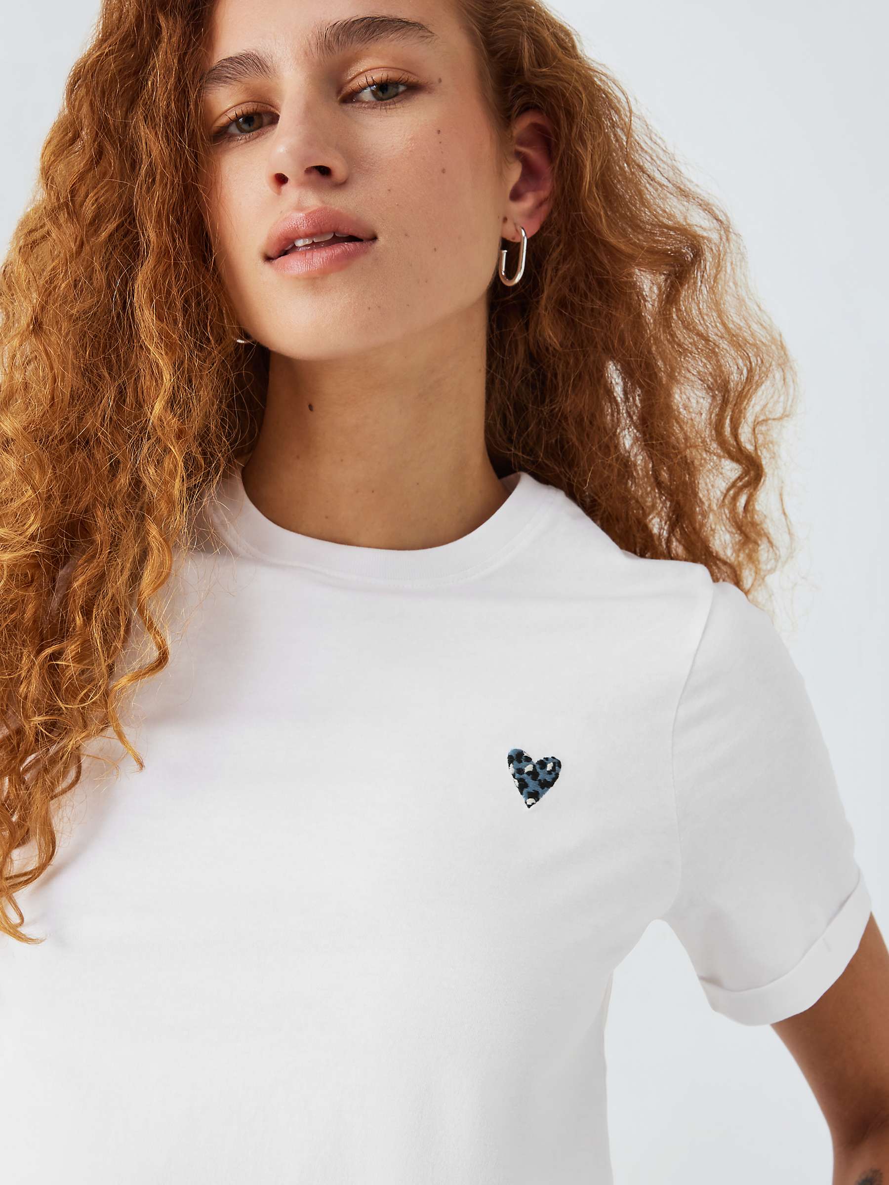 Buy John Lewis ANYDAY Animal Print Embroidered Heart T-Shirt, White Online at johnlewis.com