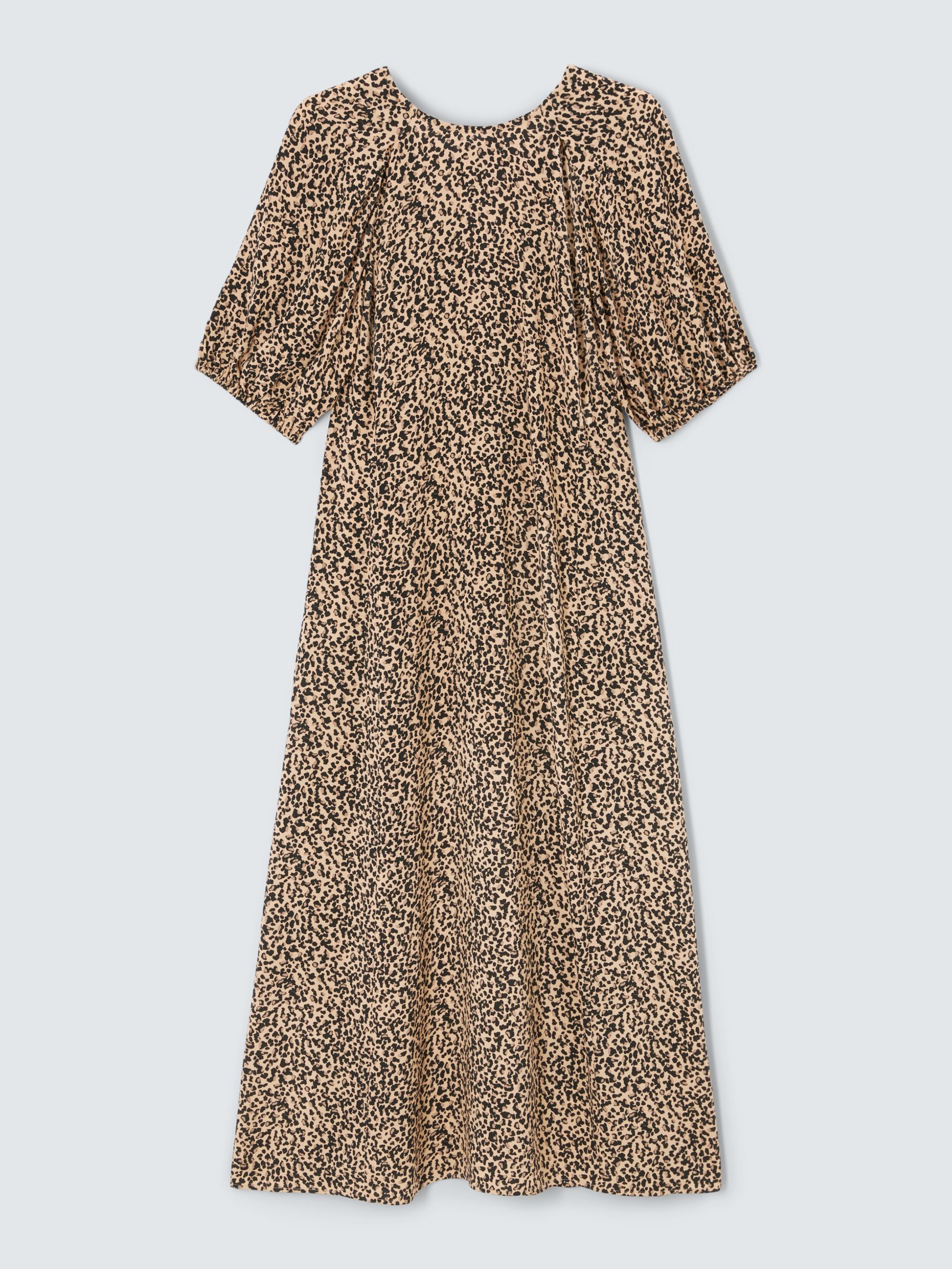 John Lewis ANYDAY Animal Print Puff Sleeve Midi Dress, Neutral, 8