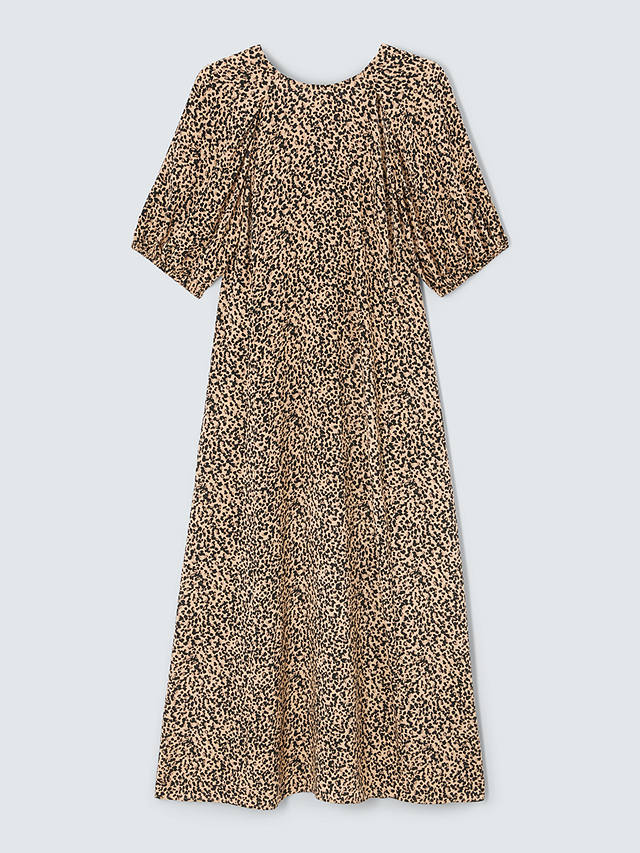 John Lewis ANYDAY Animal Print Puff Sleeve Midi Dress, Neutral