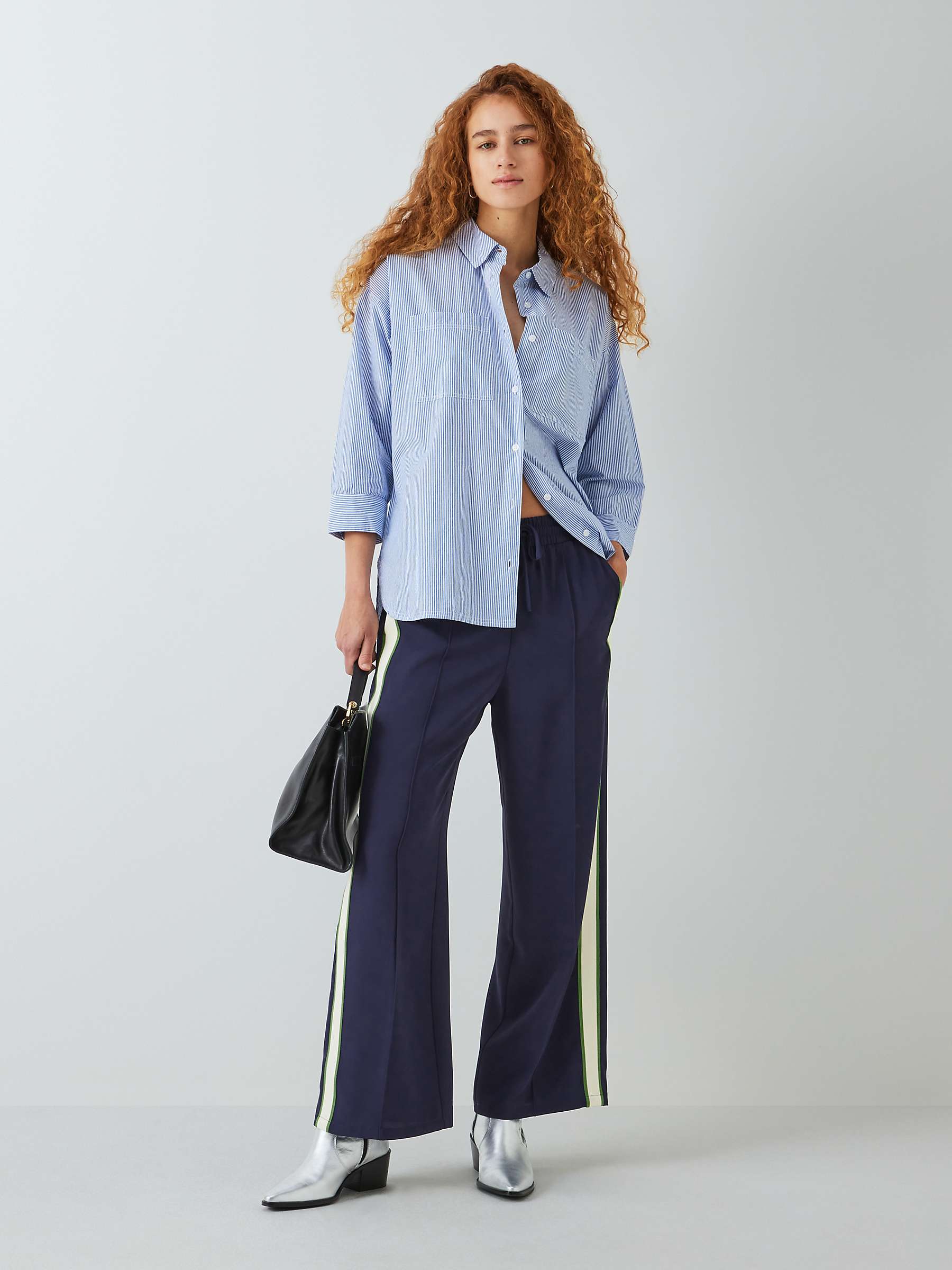 Buy John Lewis ANYDAY Side Stripe Wide Leg Trousers, Navy Online at johnlewis.com