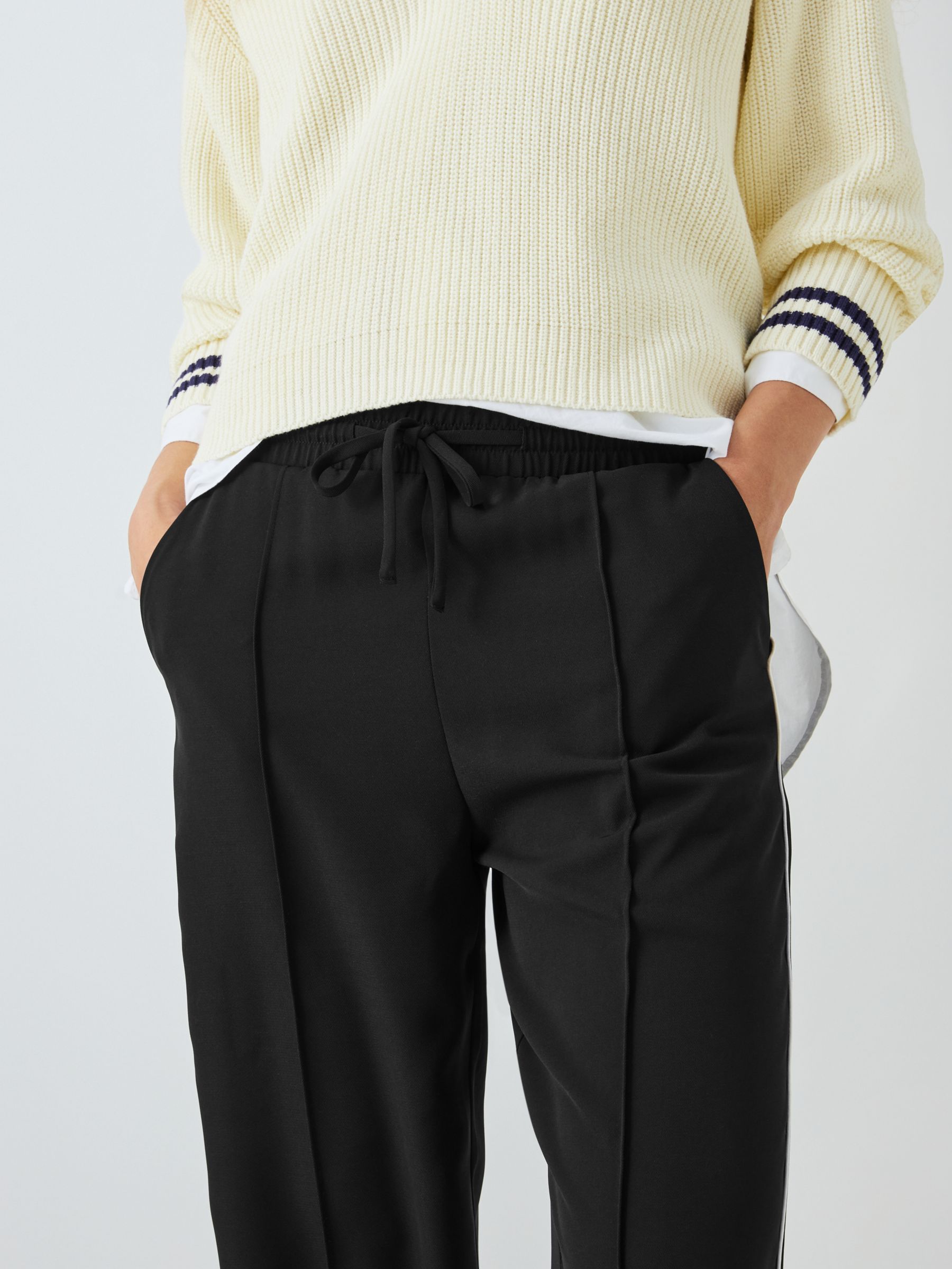 John Lewis ANYDAY Taper Stripe Trousers, Black, 6