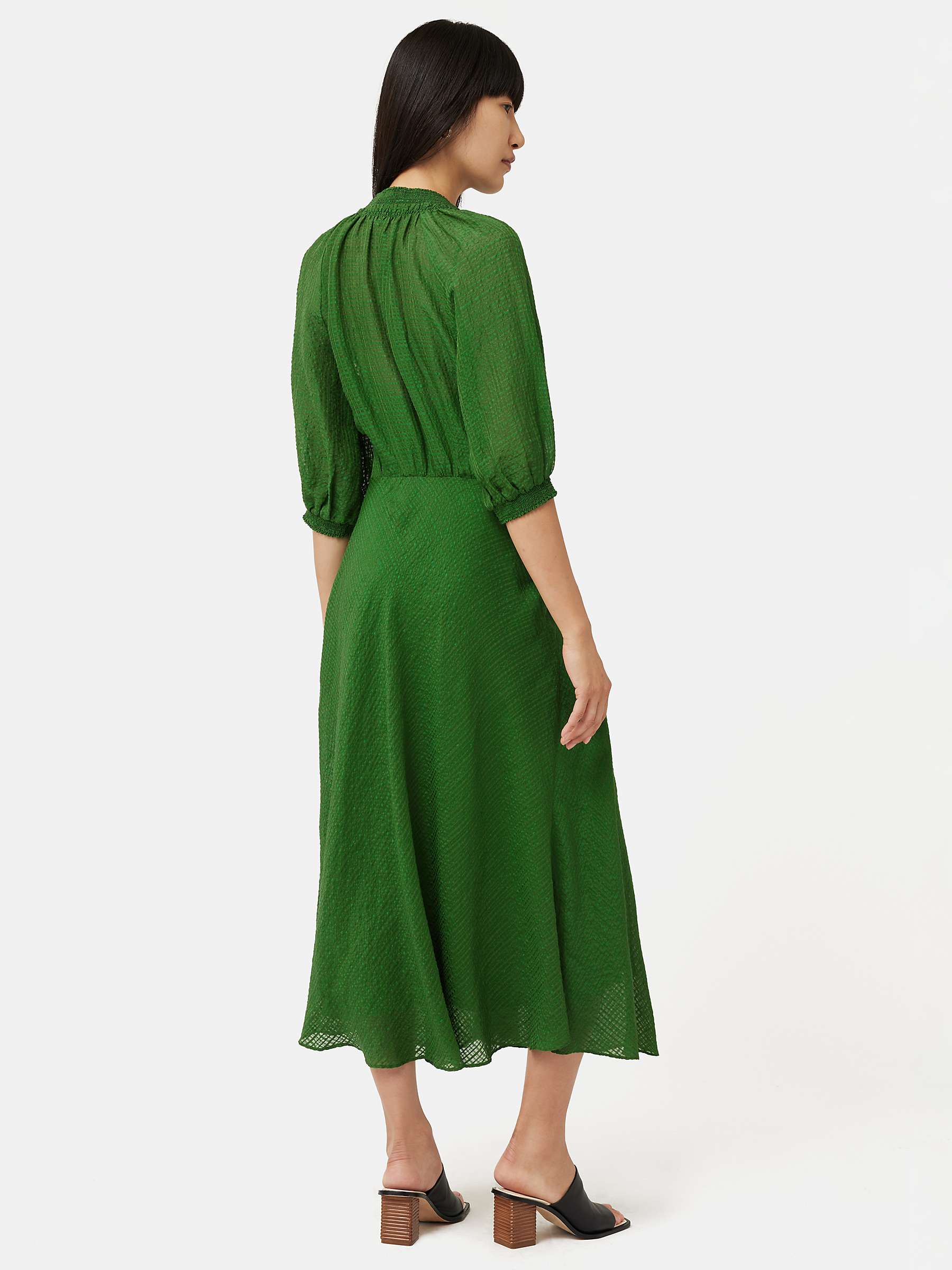 Jigsaw Silk Linen Gauze Midi Dress, Green at John Lewis & Partners